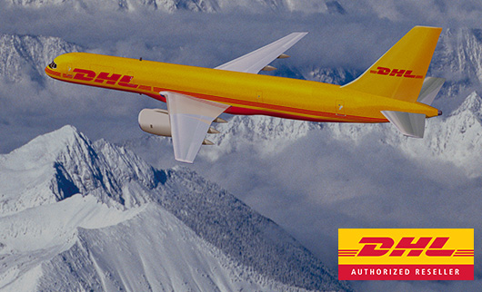 DHL Plane flying over iced mountains
